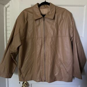 Genuine leather oversized tan jacket